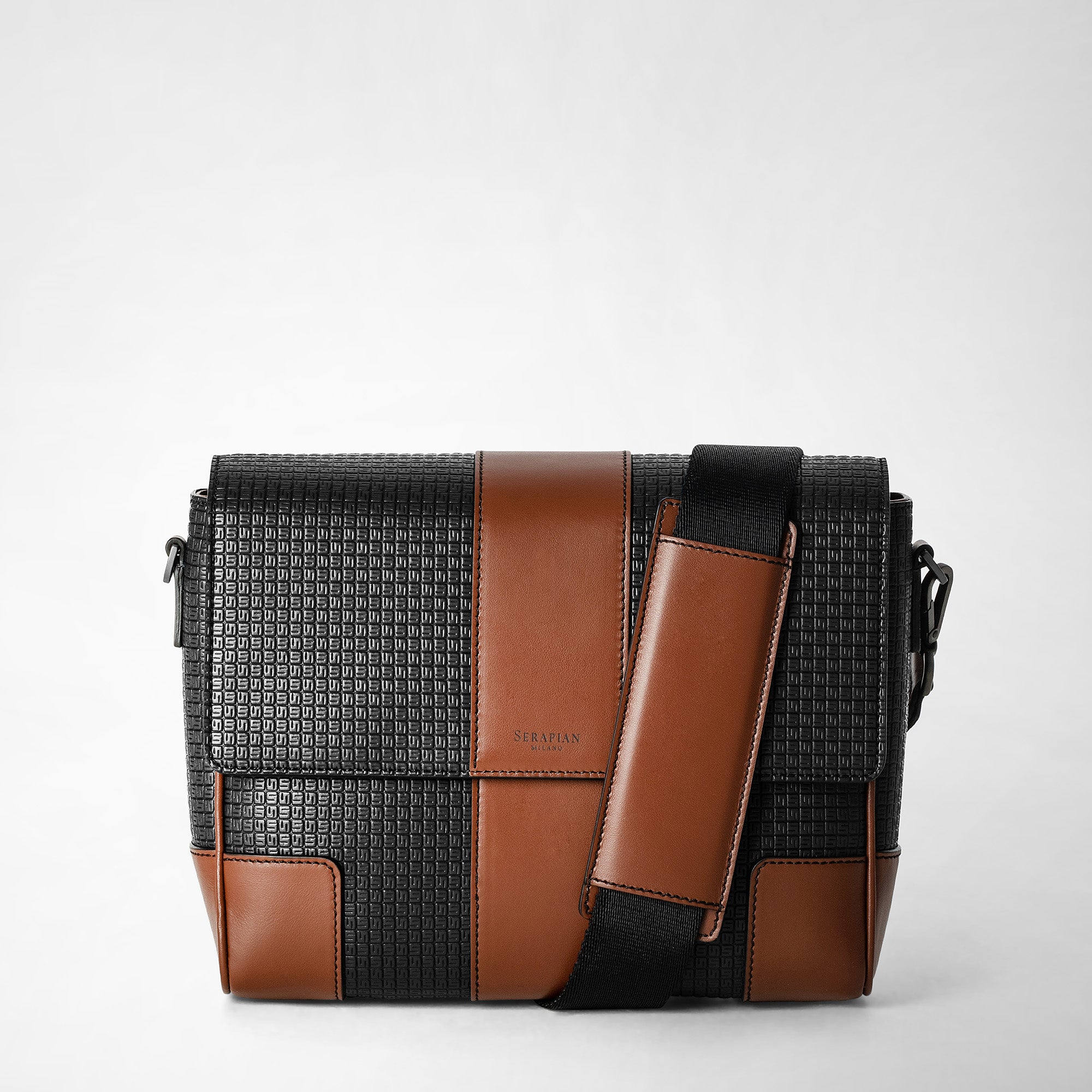 Flap messenger in stepan 72 black cuoio – Serapian Boutique Online