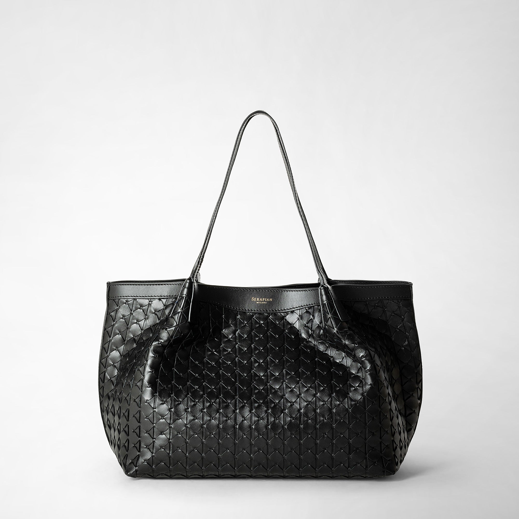 Serapian Mosaico Woven Leather Small Secret Tote Bag