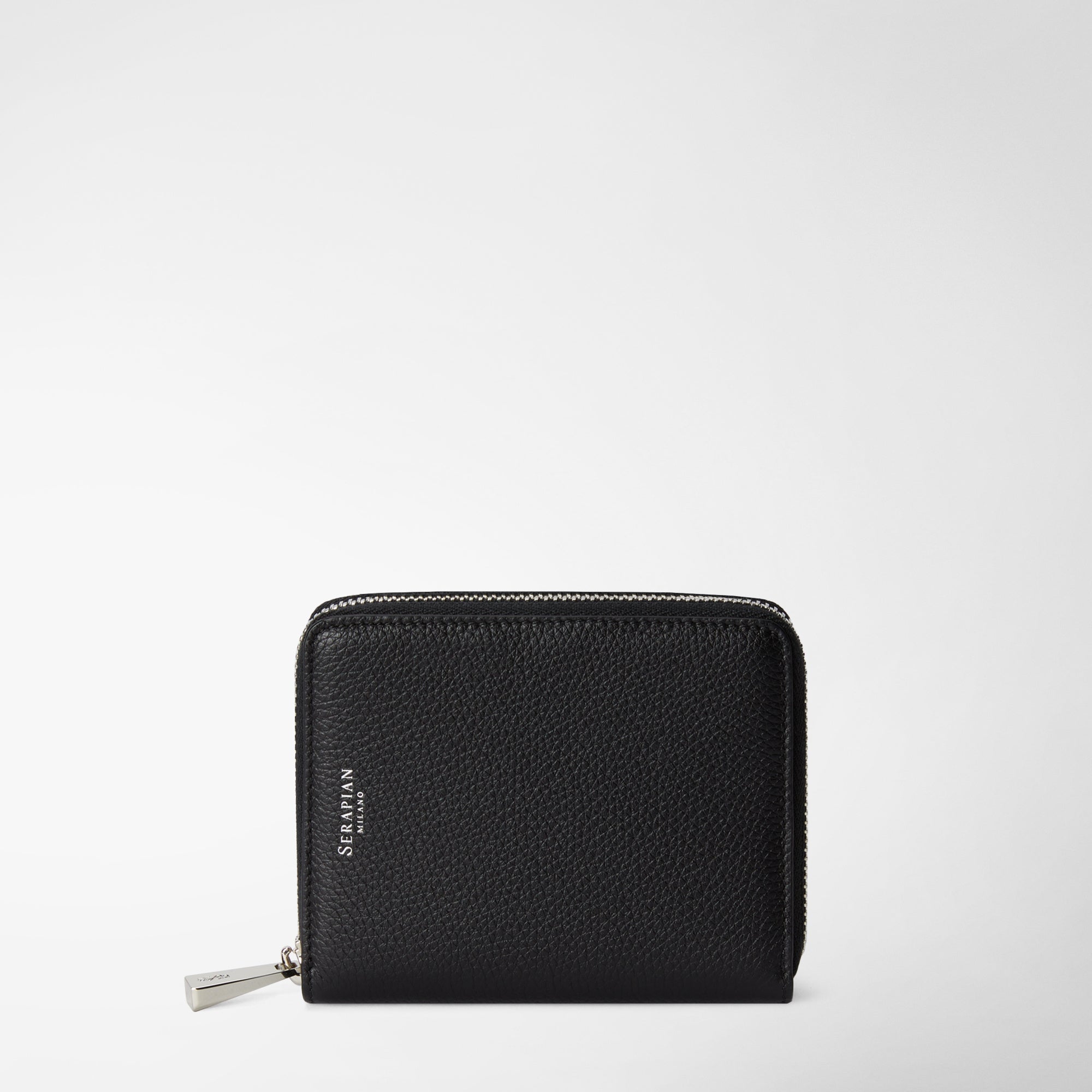Mini zip around wallet in rugiada leather black – Serapian Boutique 