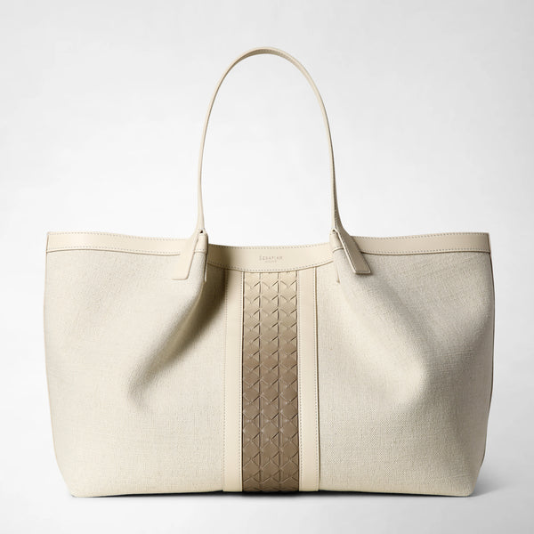 Secret tote bag in canvas and mosaico - off-white/shaded sahara