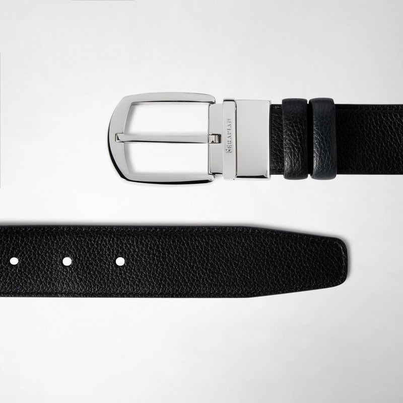 Reversible belt in cachemire leather - black/navy blue