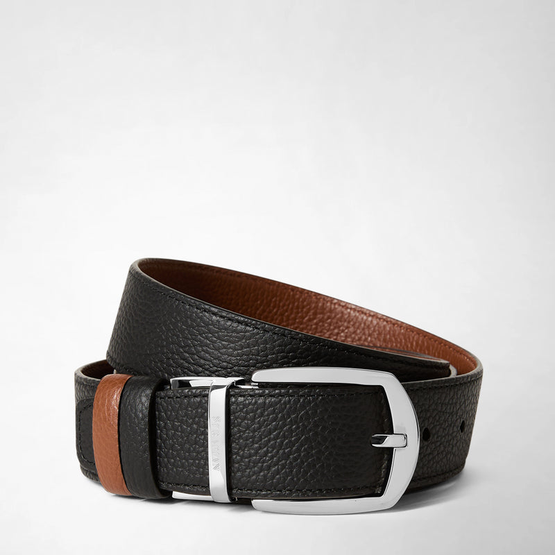 Reversible belt in cachemire leather - black/tobacco