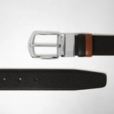 Reversible belt in cachemire leather - black/tobacco