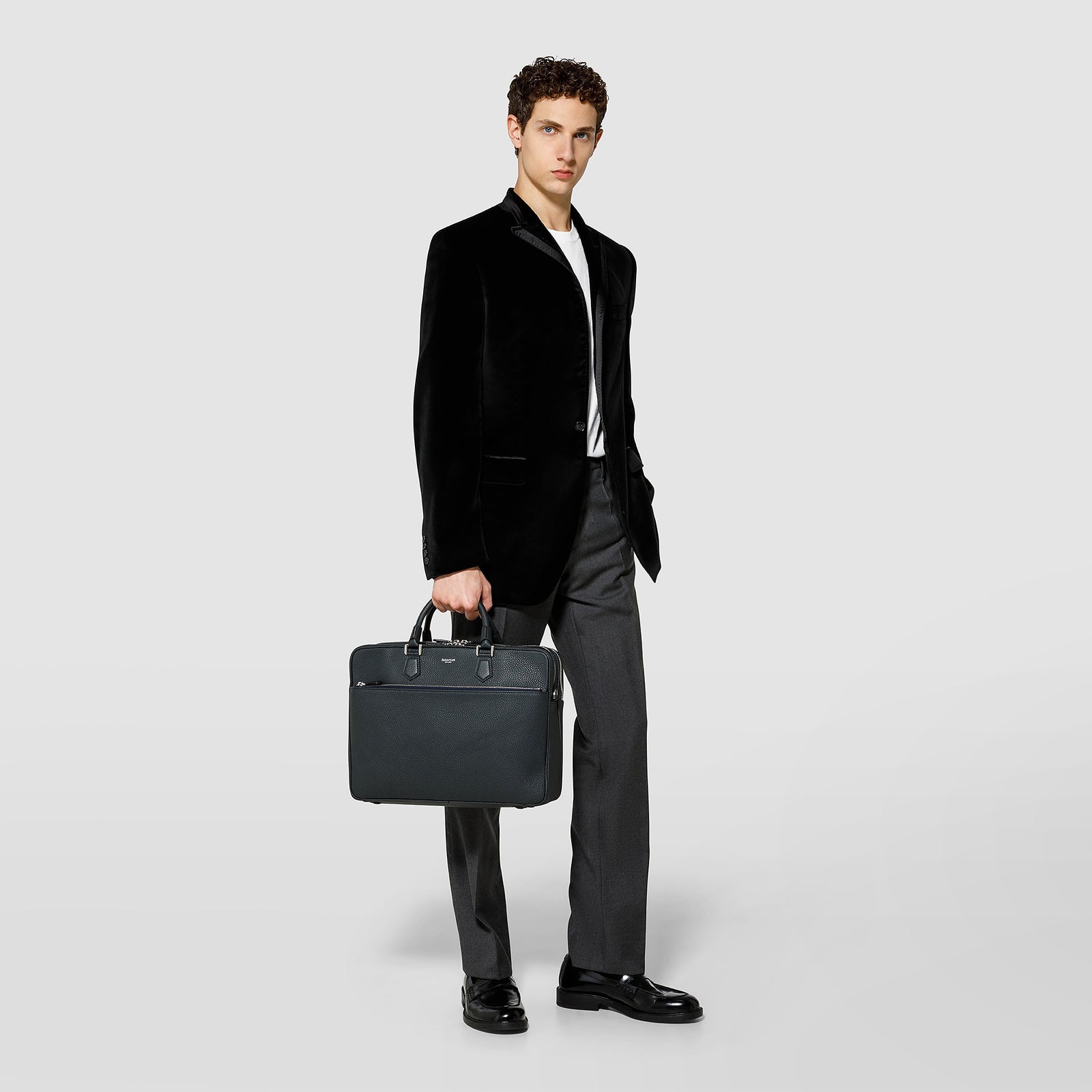 Large briefcase in cachemire leather navy blue – Serapian Boutique Online