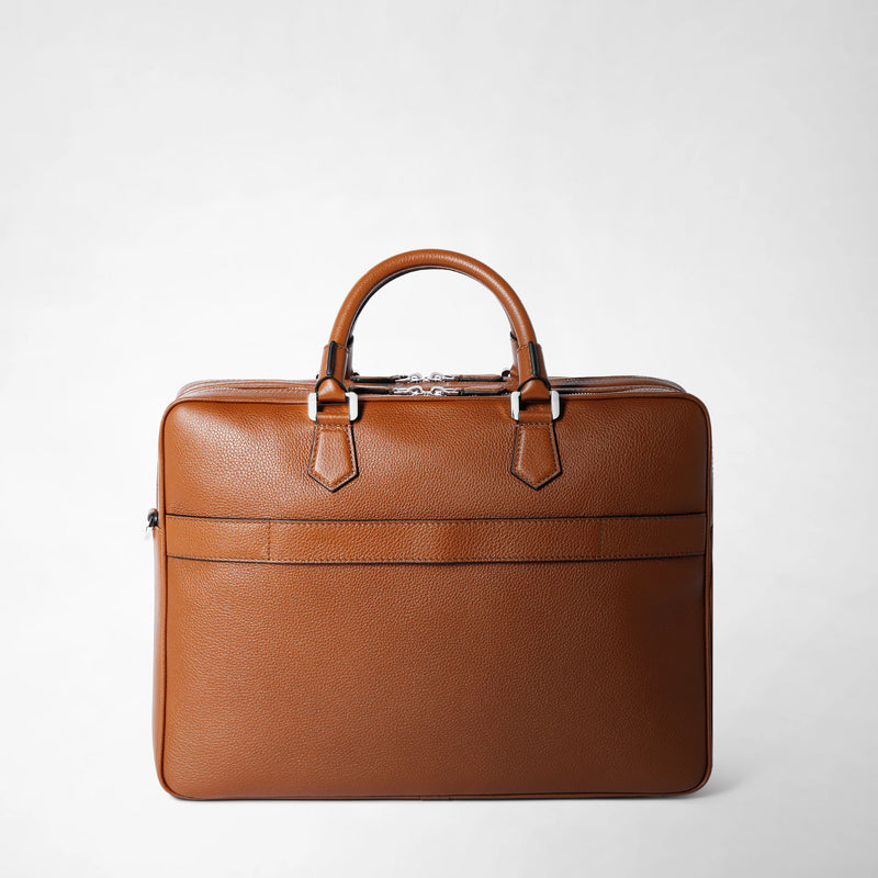 Large briefcase in cachemire leather - tobacco