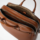 Large briefcase in cachemire leather - tobacco