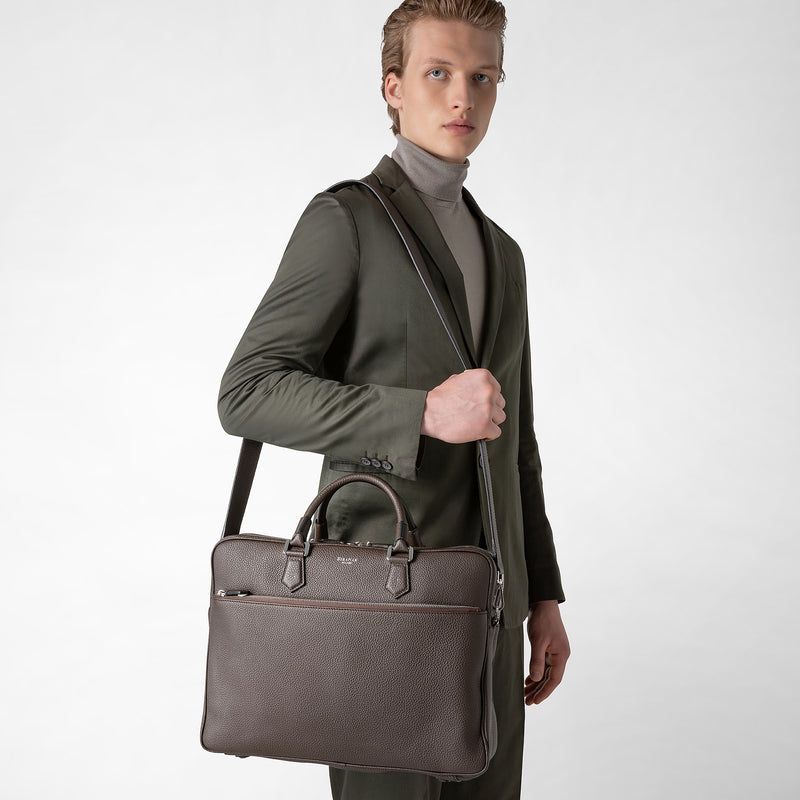 Large briefcase in cachemire leather - espresso