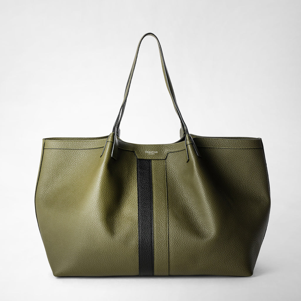 Secret tote bag in cachemire leather olive green black – Serapian Boutique  Online