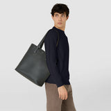 Day tote bag in cachemire leather - navy blue