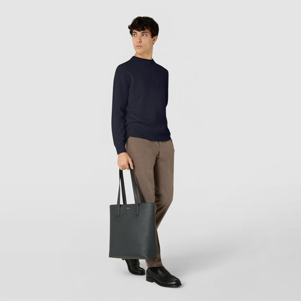 Day tote bag in cachemire leather - navy blue