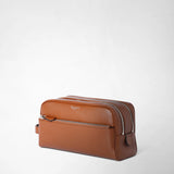 Double zip washbag in cachemire leather - tobacco