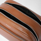 Double zip washbag in cachemire leather - tobacco