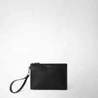 POUCH WITH ZIP IN CACHEMIRE LEATHER Black