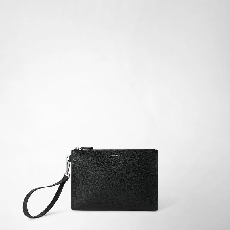 Pouch with zip in cachemire leather - black