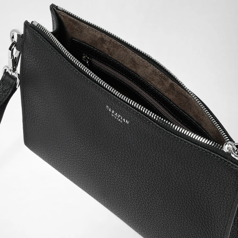 Pouch with zip in cachemire leather - black