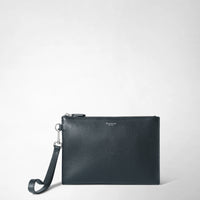 POUCH WITH ZIP IN CACHEMIRE LEATHER Navy Blue