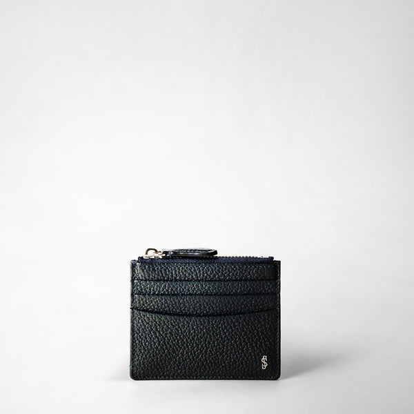 Zip card case in cachemire leather navy blue – Serapian Boutique 