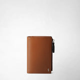 Vertical billfold with zip in cachemire leather - tobacco