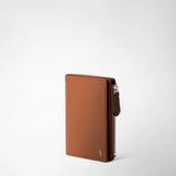 Vertical billfold with zip in cachemire leather - tobacco