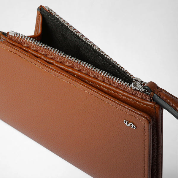 Vertical billfold with zip in cachemire leather - tobacco