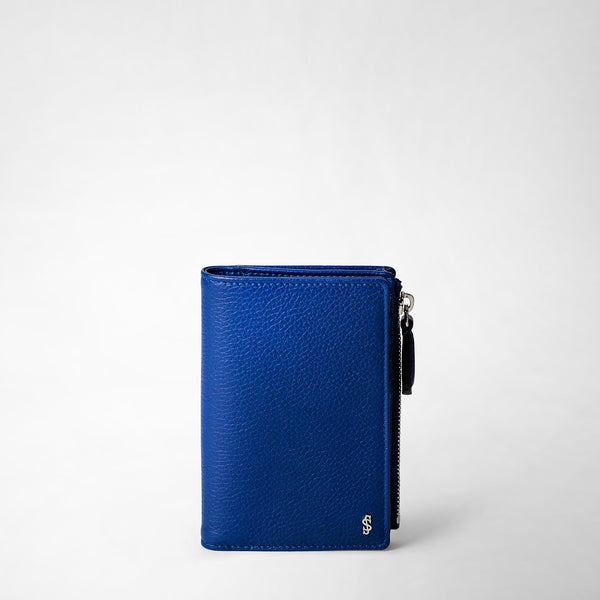 Vertical billfold with zip in cachemire leather - winter blue