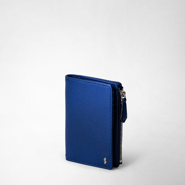 Vertical billfold with zip in cachemire leather - winter blue