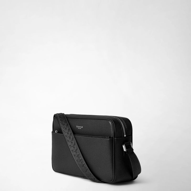 East west messenger in cachemire leather - black