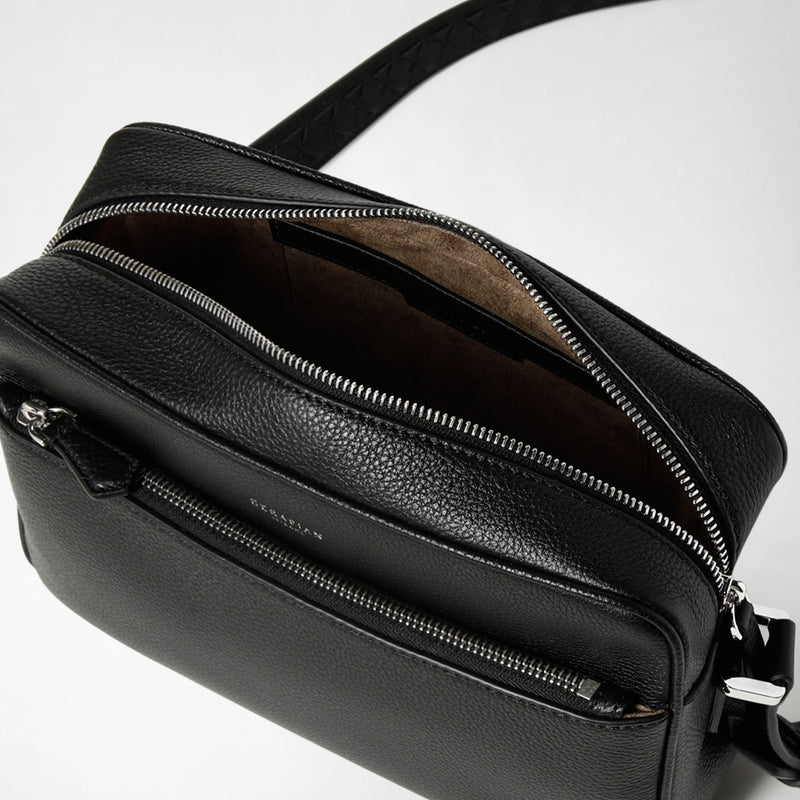 East west messenger in cachemire leather - black