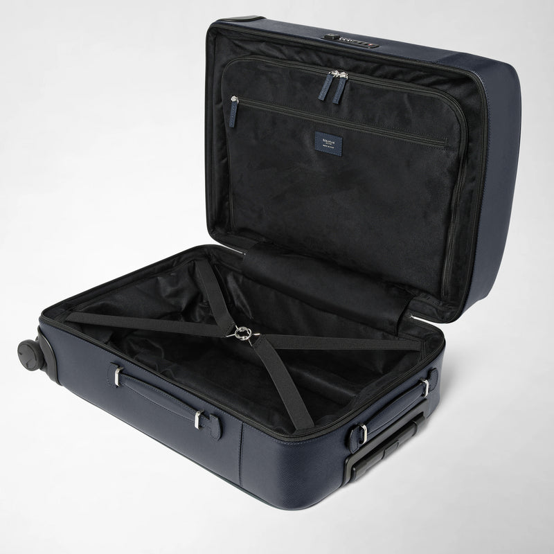 Valise cabine en cuir evoluzione - navy blue