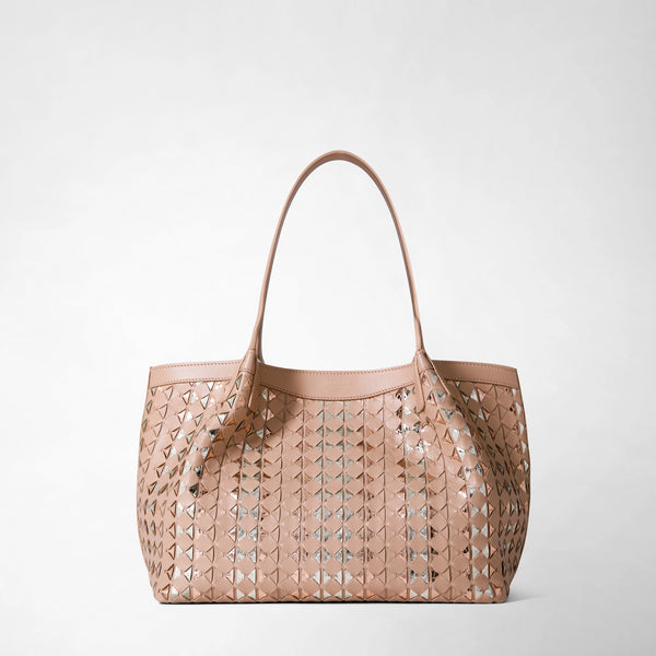 Small secret tote bag in mosaico and elaphe - golden pink