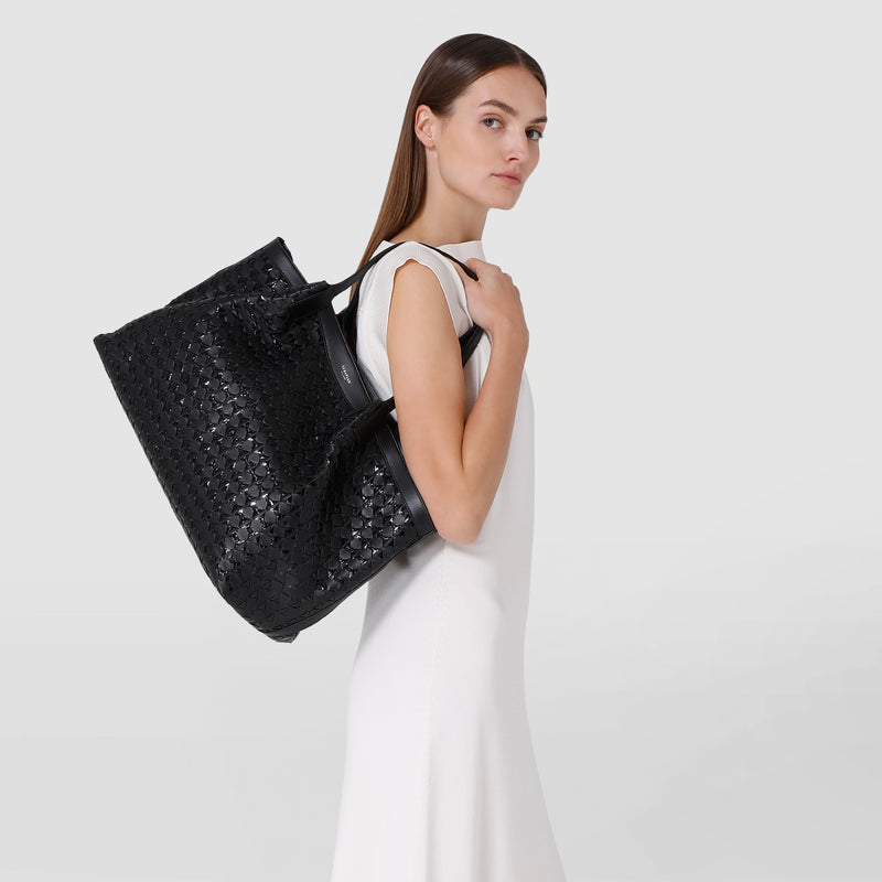 Secret tote bag in mosaico and elaphe - black