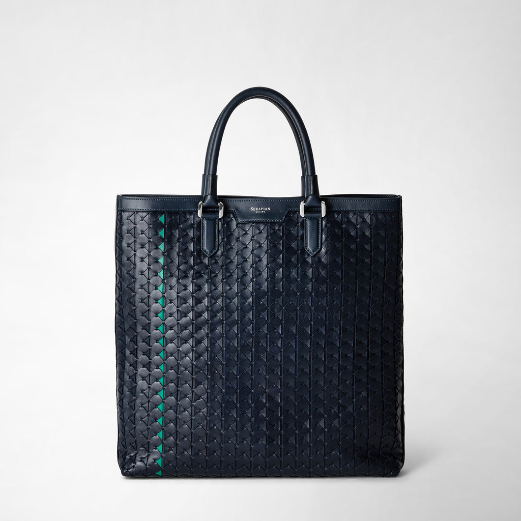 Vertical tote bag in mosaico navy blue – Serapian Boutique Online