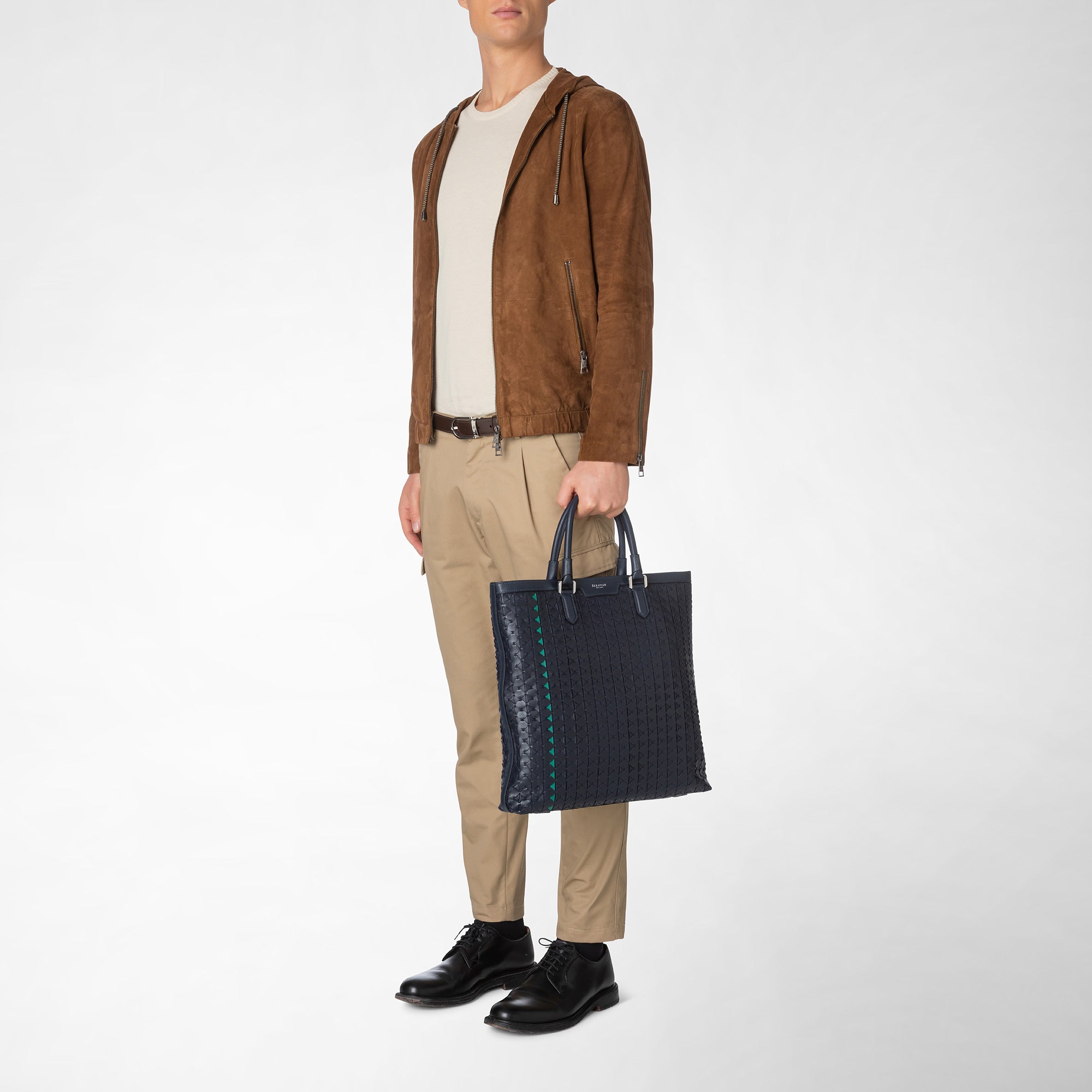 Vertical tote bag in mosaico navy blue – Serapian Boutique Online