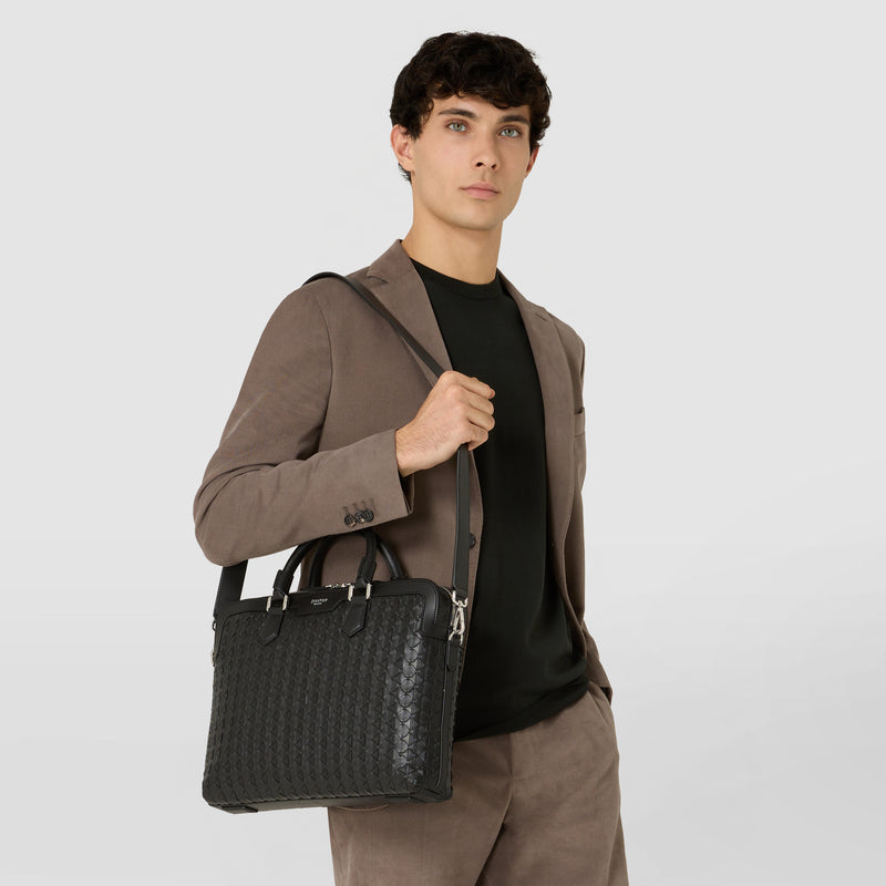 Extra slim briefcase in mosaico - black