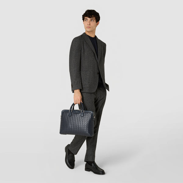 Extra slim briefcase in mosaico - navy blue