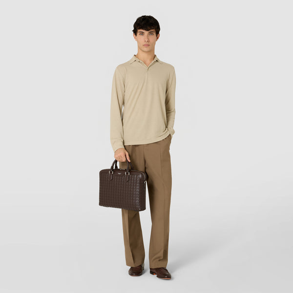 Extra slim briefcase in mosaico - coffee