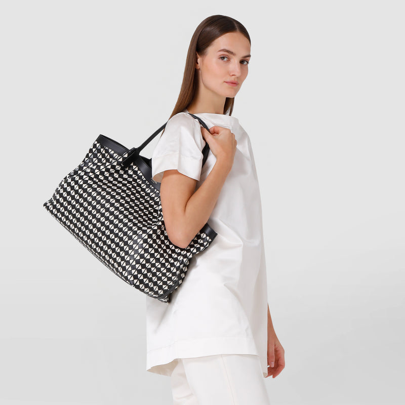 Secret tote bag in mosaico - black/off-white