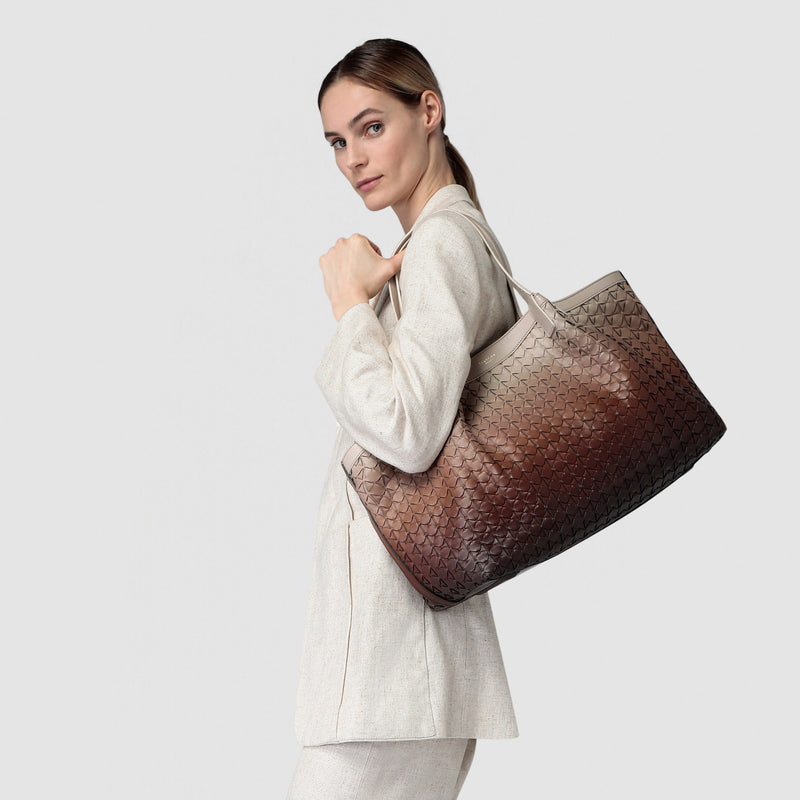 Secret tote bag in mosaico - shaded brown