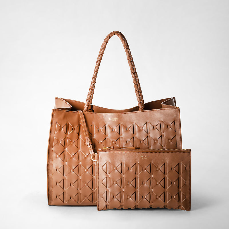Metallic Brown Crocodile Pattern Convertible Tote Bag
