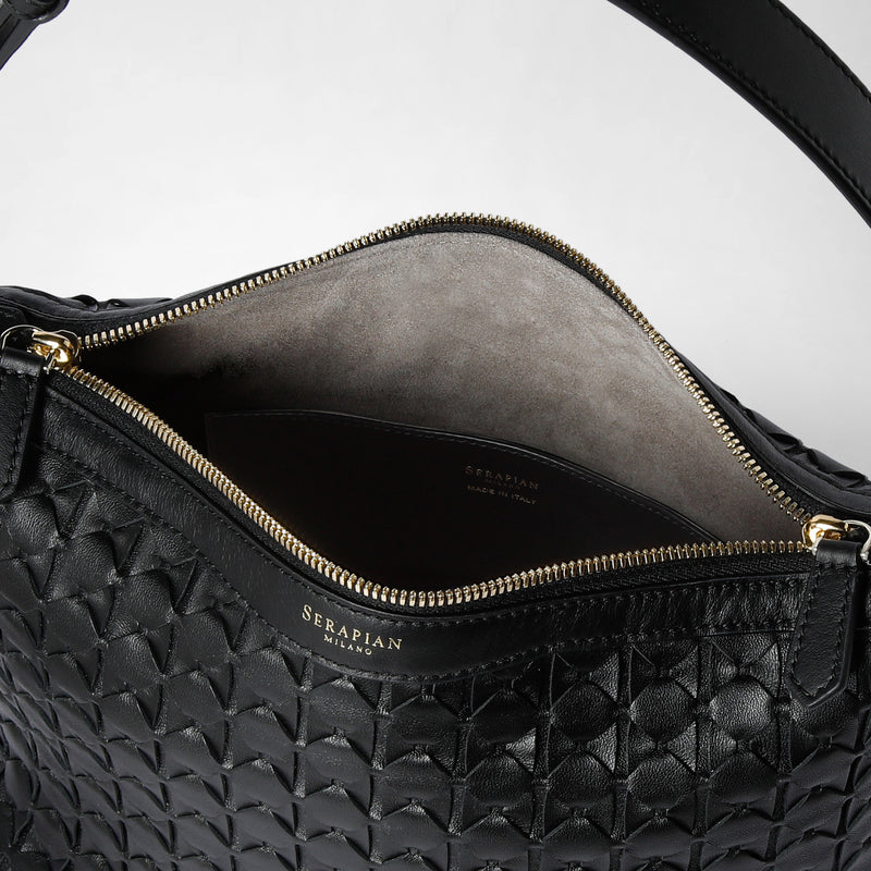 Small anì shoulder bag in mosaico - black