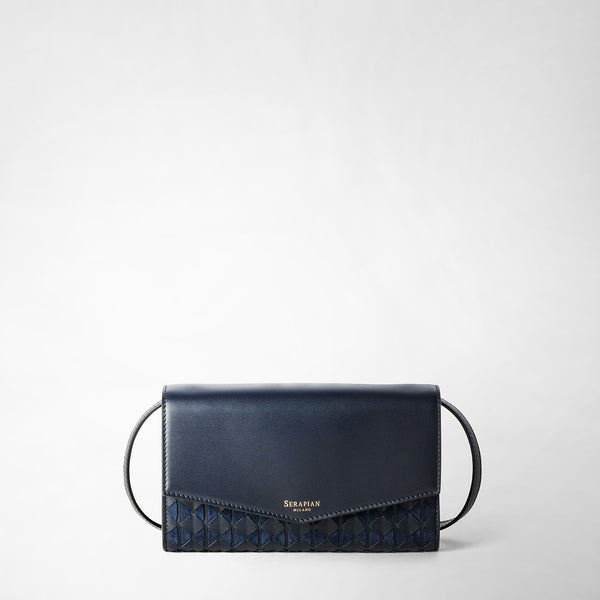 Clutch with shoulder strap in mosaico midnight blue – Serapian 