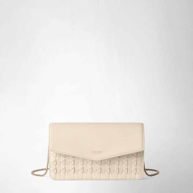 Clutch with chain in mosaico - off-white