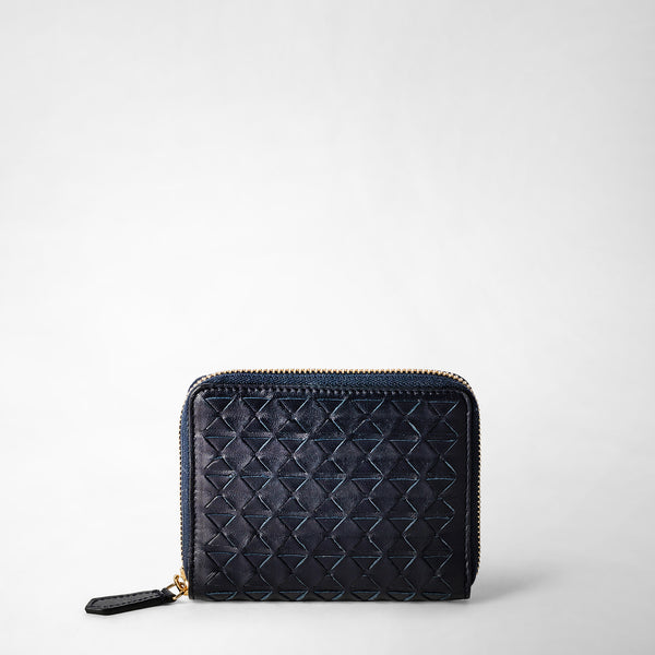 Bottega Veneta Blue Intrecciato Leather Zip Around Coin Purse Wallet