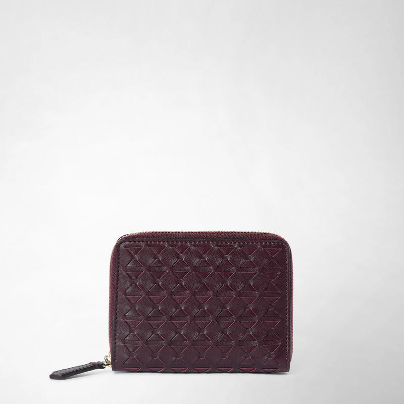 Mini portefeuille zippé en cuir mosaico - dark plum