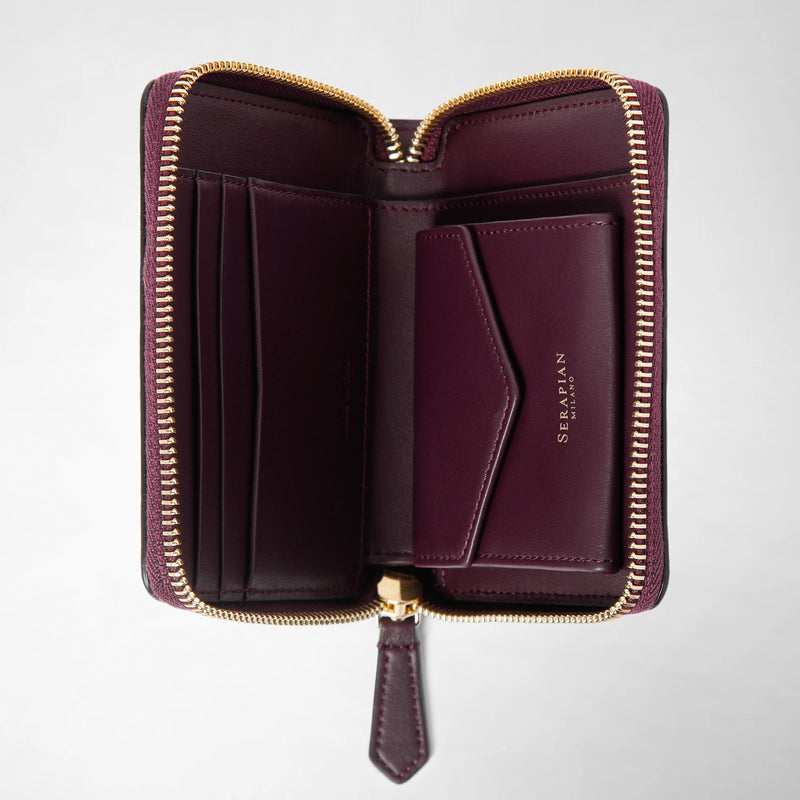 Mini portefeuille zippé en cuir mosaico - dark plum