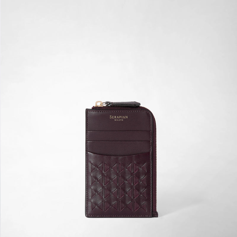 Portacarte con zip in mosaico - dark plum