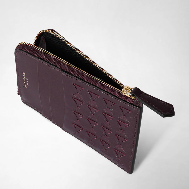 Zip card case in mosaico - dark plum