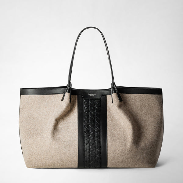 Secret tote bag in wool and mosaico - beige/black