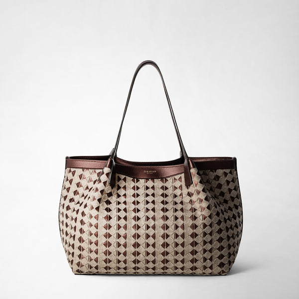 Small secret tote bag in wool and mosaico - beige/rust