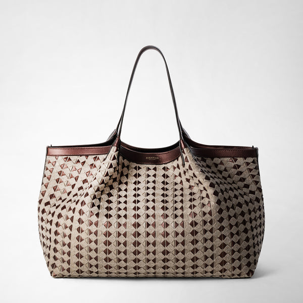 Secret tote bag in wool and mosaico - beige/rust